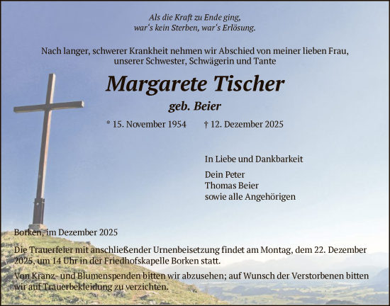Todesanzeige von Margarete Tischer von HNA
