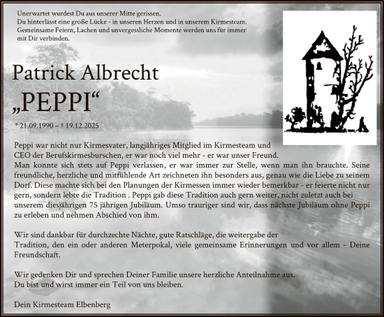 Todesanzeige von Patrick Albrecht von HNA