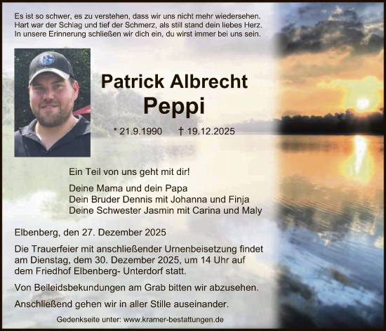 Todesanzeige von Patrick Albrecht von HNAHNA