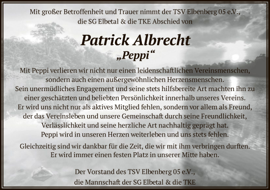Todesanzeige von Patrick Albrecht von HNA