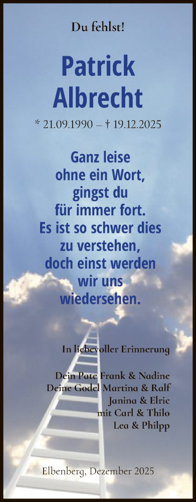 Todesanzeige von Patrick Albrecht von HNA