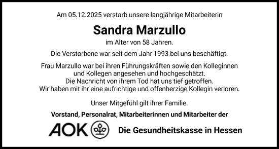 Todesanzeige von Sandra Marzullo von HNAHNA