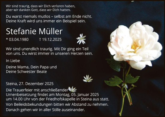 Todesanzeige von Stefanie Müller von HNA