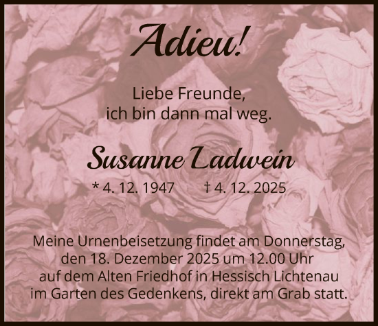 Todesanzeige von Susanne Ladwein von HNA