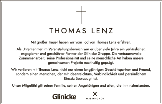 Todesanzeige von Thomas Lenz von HNA