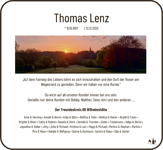 Todesanzeige von Thomas Lenz von HNA