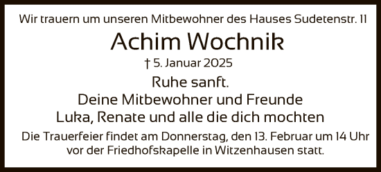 Todesanzeige von Achim Wochnik von HNA
