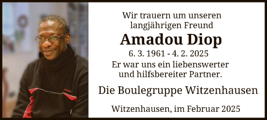 Todesanzeige von Amadou Diop von HNA