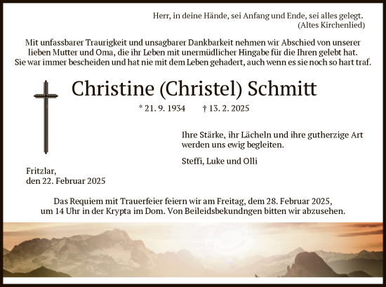 Todesanzeige von Christel Schmitt von HNA