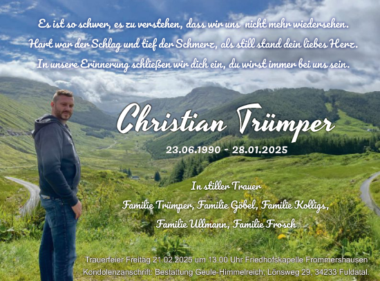 Todesanzeige von Christian Trümper von HNA