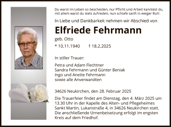 Todesanzeige von Elfriede Fehrmann von HNA