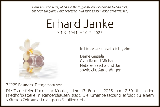 Todesanzeige von Erhard Janke von HNA