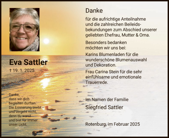 Todesanzeige von Eva Sattler von HNA
