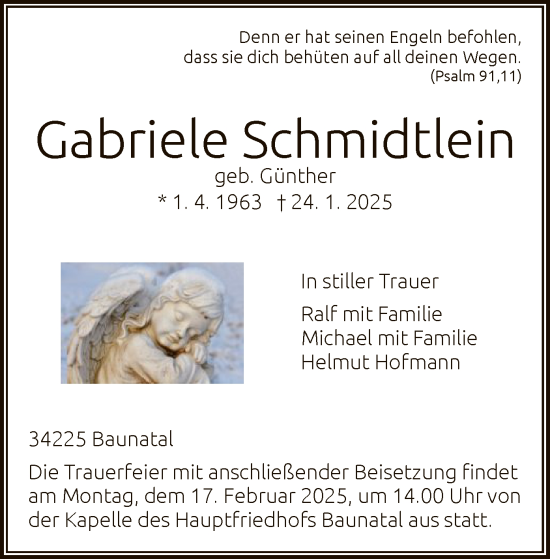Todesanzeige von Gabriele Schmidtlein von HNA