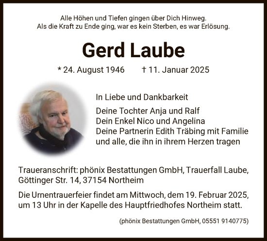 Todesanzeige von Gerd Laube von HNA