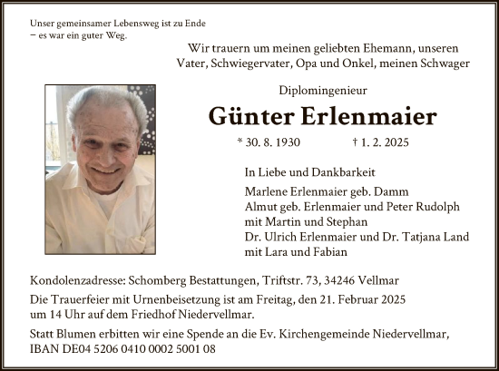 Todesanzeige von Günter Erlenmaier von HNA