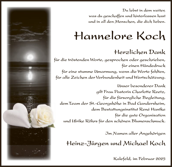 Todesanzeige von Hannelore Koch von HNA
