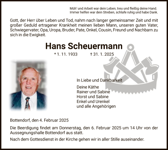 Todesanzeige von Hans Scheuermann von HNA