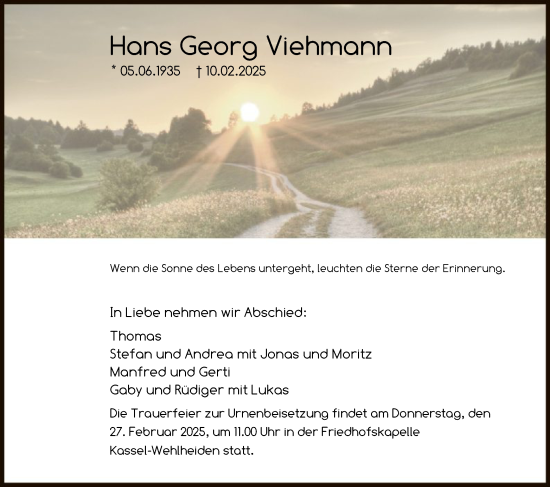 Todesanzeige von Hans Georg Viehmann von HNA