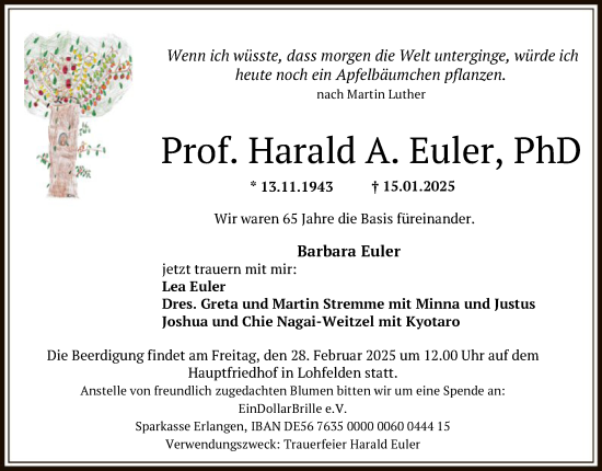 Todesanzeige von Harald A. Euler von HNA