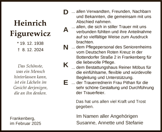Todesanzeige von Heinrich Figurewicz von HNA