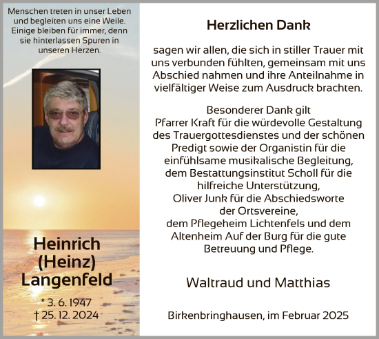 Todesanzeige von Heinrich Langenfeld von HNA