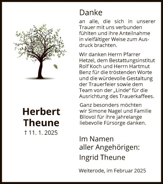 Todesanzeige von Herbert Theune von HNA