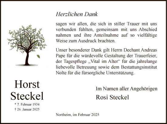 Todesanzeige von Horst Steckel von HNA