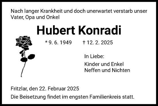 Todesanzeige von Hubert Konradi von HNA