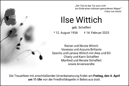 Todesanzeige von Ilse Wittich von HNA