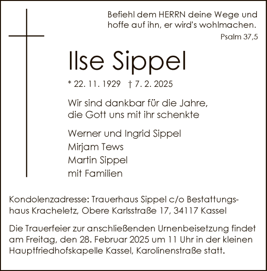 Todesanzeige von Ise Sippel von HNA
