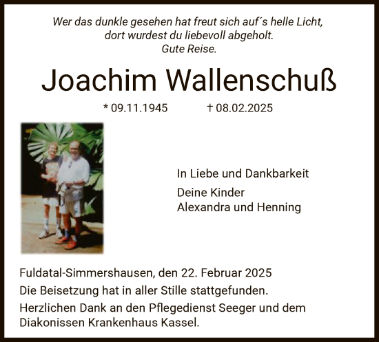 Todesanzeige von Joachim Wallenschuß von HNA