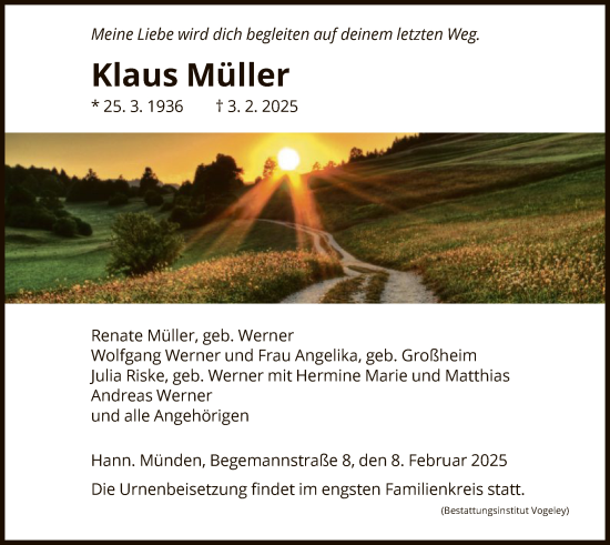 Todesanzeige von Klaus Müller von HNA