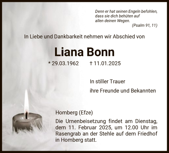 Todesanzeige von Liana Bonn von HNA