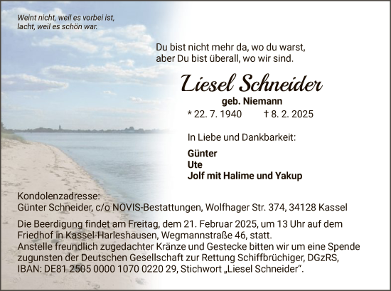 Todesanzeige von Liesel Schneider von HNA