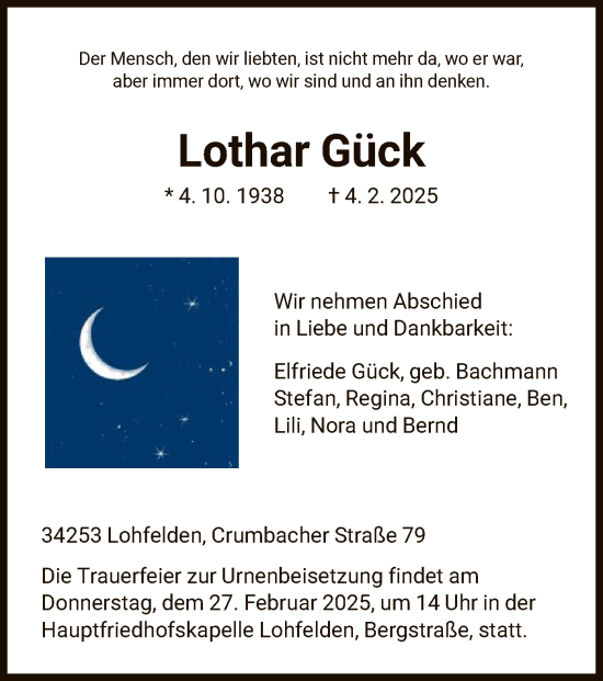 Todesanzeige von Lothar Gück von HNA