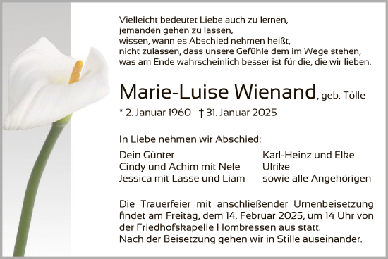 Todesanzeige von Marie-Luise Wienand von HNA
