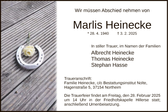 Todesanzeige von Marlis Heinecke von HNA
