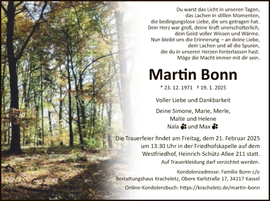Todesanzeige von Martin Bonn von HNA