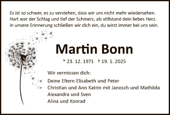 Todesanzeige von Martin Bonn von HNA