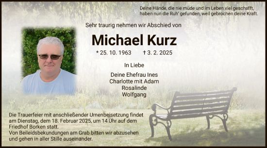 Todesanzeige von Michael Kurz von HNA