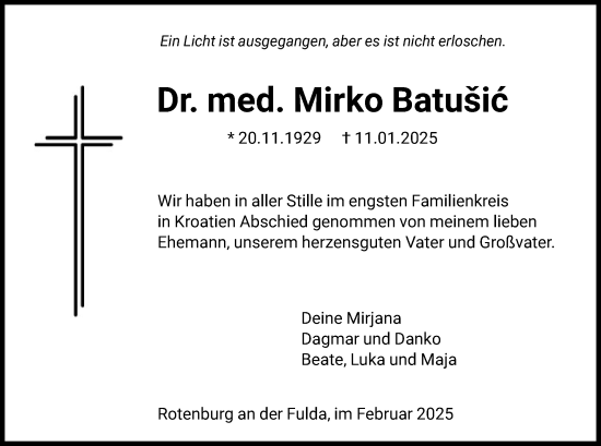 Todesanzeige von Mirko Batusic von HNA