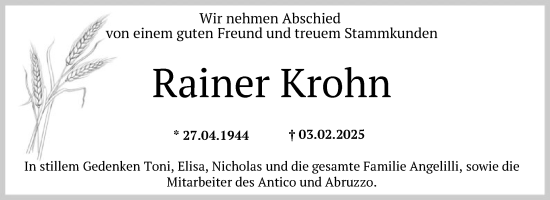 Todesanzeige von Rainer Krohn von HNA