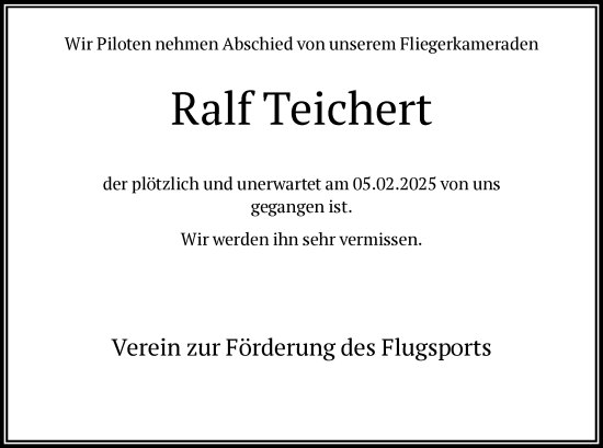Todesanzeige von Ralf Teichert von HNA
