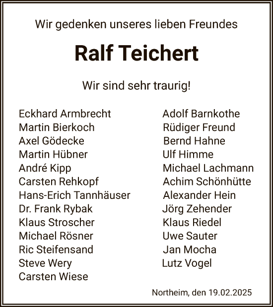 Todesanzeige von Ralf Teichert von HNA