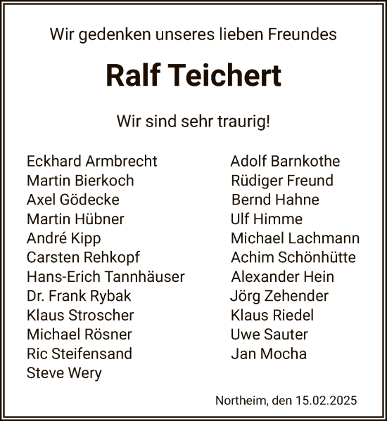 Todesanzeige von Ralf Teichert von HNA