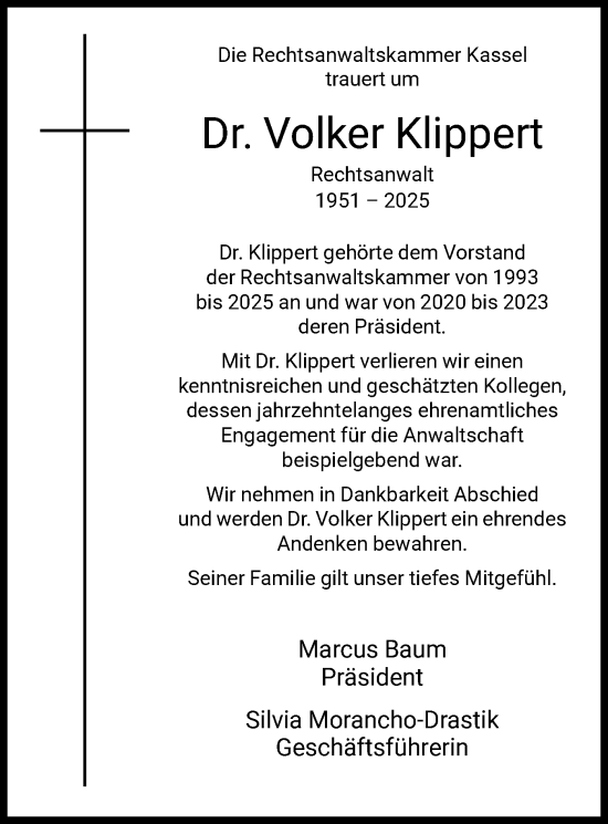 Todesanzeige von Volker Klippert von HNAHNA