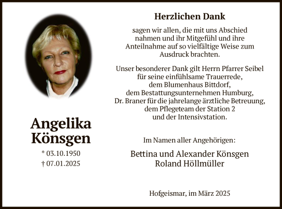 Todesanzeige von Angelika Könsgen von HNAHNA