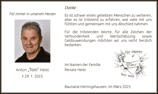 Todesanzeige von Anton Heist von HNA