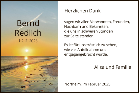 Todesanzeige von Bernd Redlich von HNA